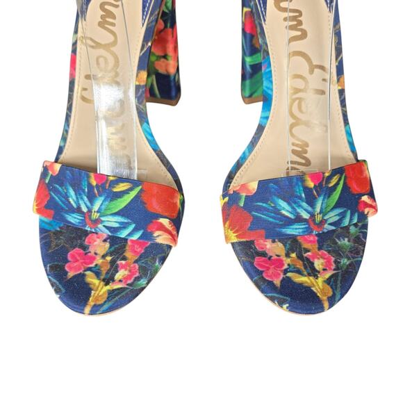 Sam Edelman Yaro Shoes Womens Size 7.5 Floral Blue Block Heel Sandal Ankle Strap - Picture 7 of 13